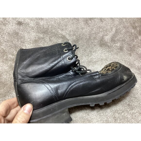 Vintage Mudd Leather & Leopard Print Lace-Up Boots Size 9M Grunge Moto Punk Y2K - Picture 4 of 11